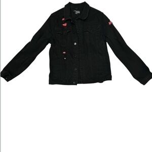 Cote De‎ Nuits Women's Black Denim Distressed Jacket Preowned, Size XL.
